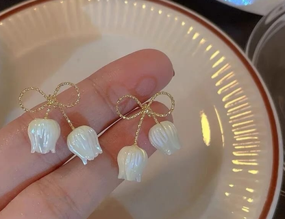 Delicate Bow Tulip Drop Earrings