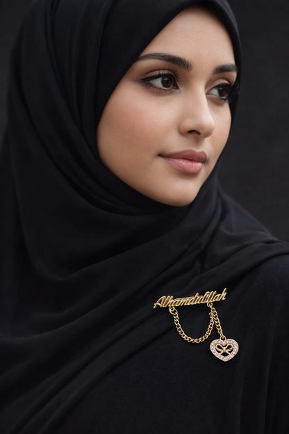 Alhamdulillah Heart Charm Brooch – Elegant Islamic Lapel Pin