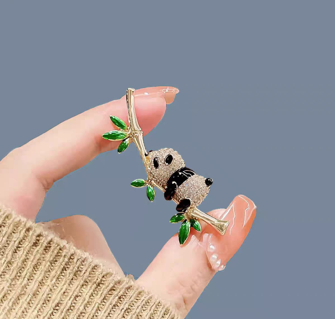 Cute Panda Bamboo Brooch