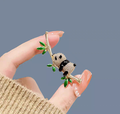 Cute Panda Bamboo Brooch