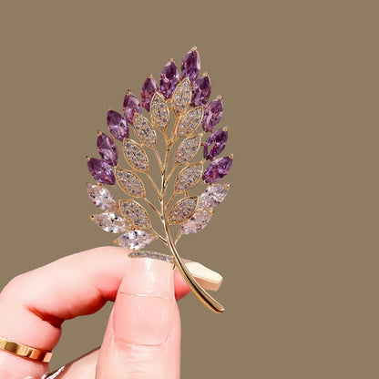 Amethyst Leaf Crystal Brooch