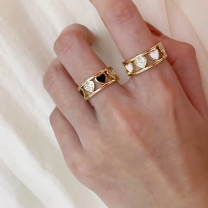 Heart Motif Gold-Tone Rings – Elegant Openwork Heart Band Ring ( Pack of 2)