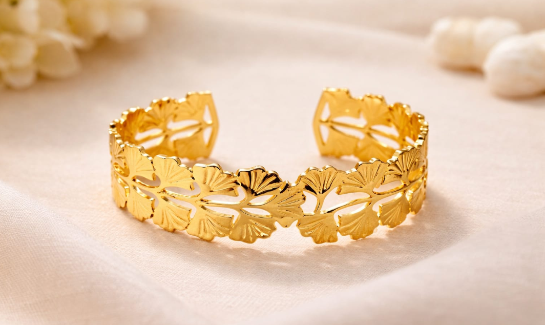 Floral Cutwork Gold Cuff Bracelet