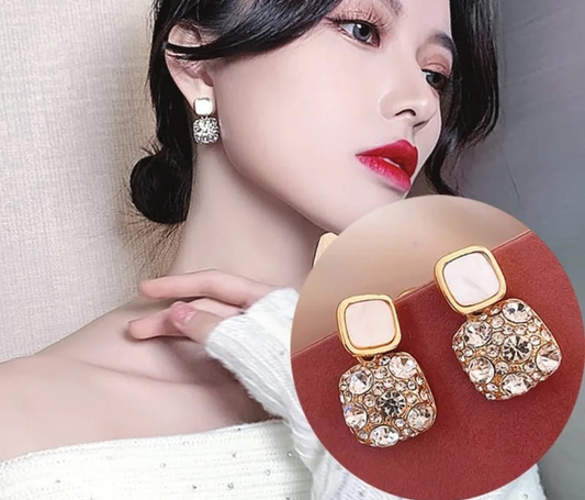 Elegant Square Crystal Drop Earrings
