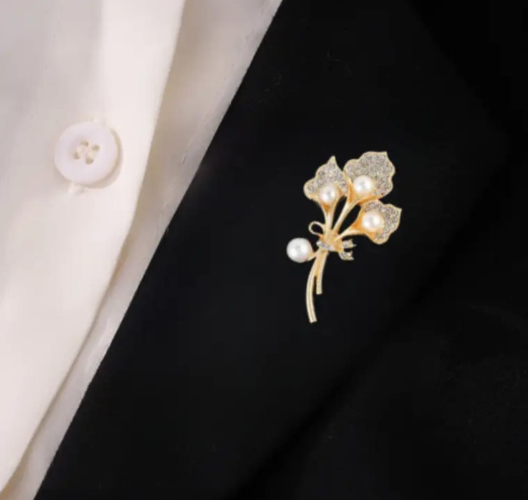 Golden Pearl Blossom Brooch