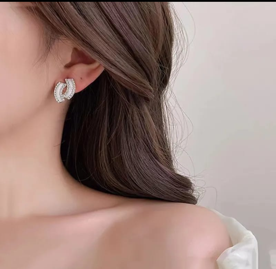 Chic Double Curve Crystal Stud Earrings