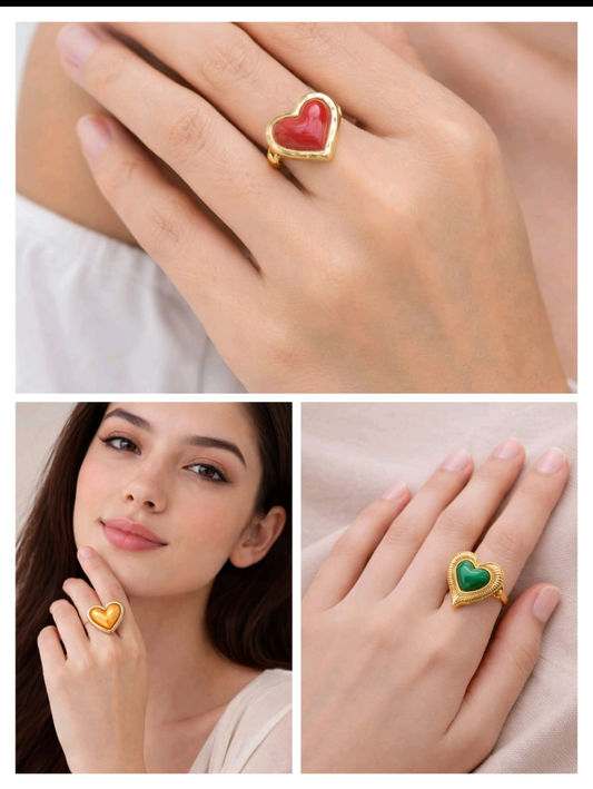 Classic Heart Enamel Statement Ring