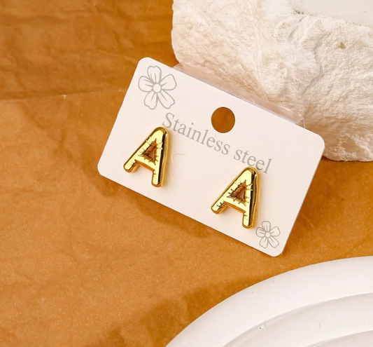 Gold Initial “A” Stud Earrings – Personalized Minimal Charm