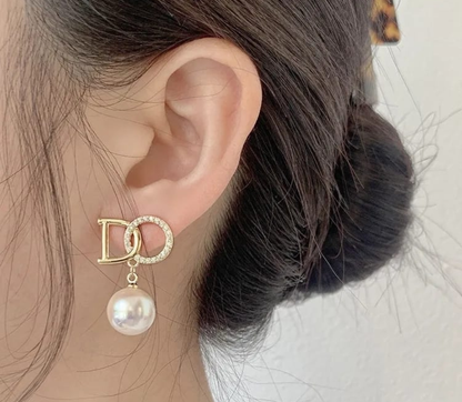 Crystal Initial Pearl Drop Earrings (DO Design)