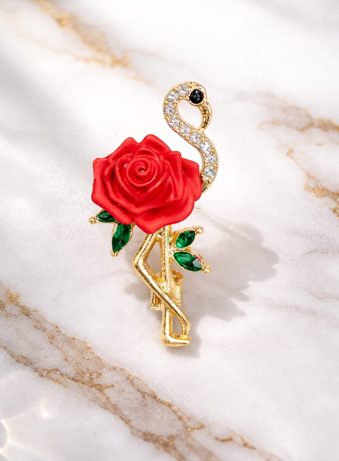 Crystal Swan Rose Brooch