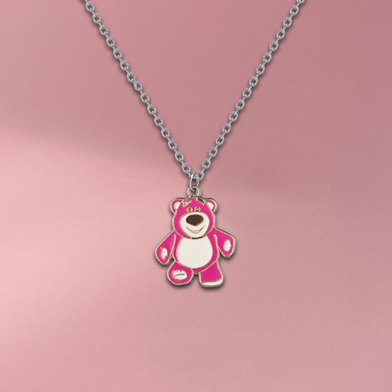 Cute Teddy Bear Pendant Necklace (Silver Chain)
