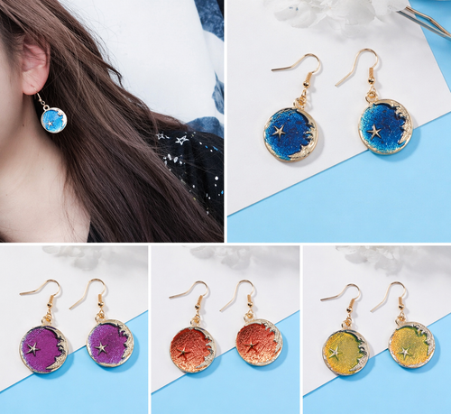 Moon & Star Enamel Drop Earrings