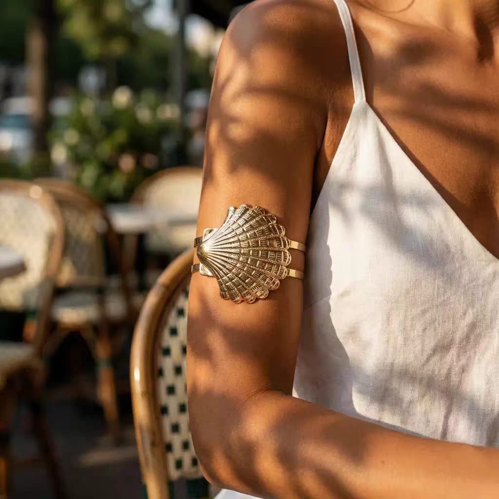 Bohemian Gold Seashell Arm Cuff Bracelet