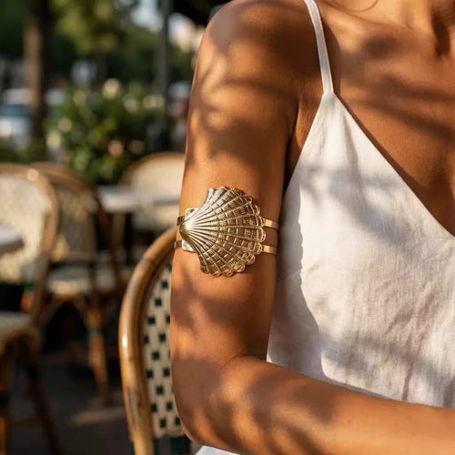 Bohemian Gold Seashell Arm Cuff Bracelet
