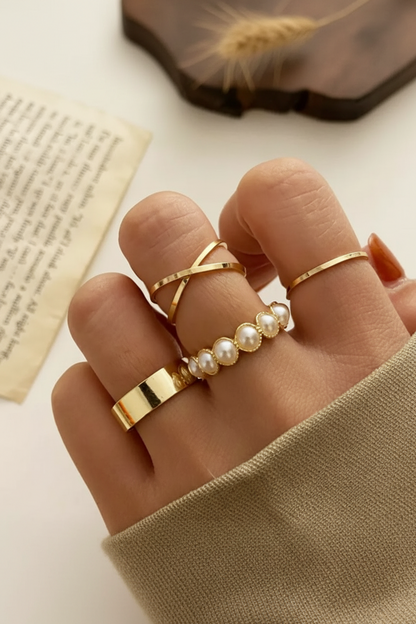 Minimal Pearl Stack Ring Set 💫