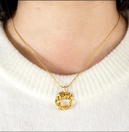 Textured Gold Organic Circle Pendant Necklace