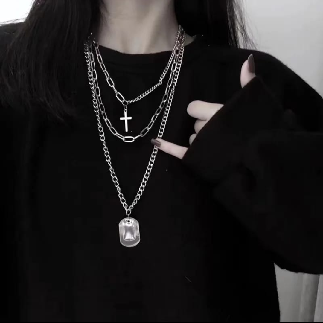 Layered Stainless Steel Chain Necklace Set