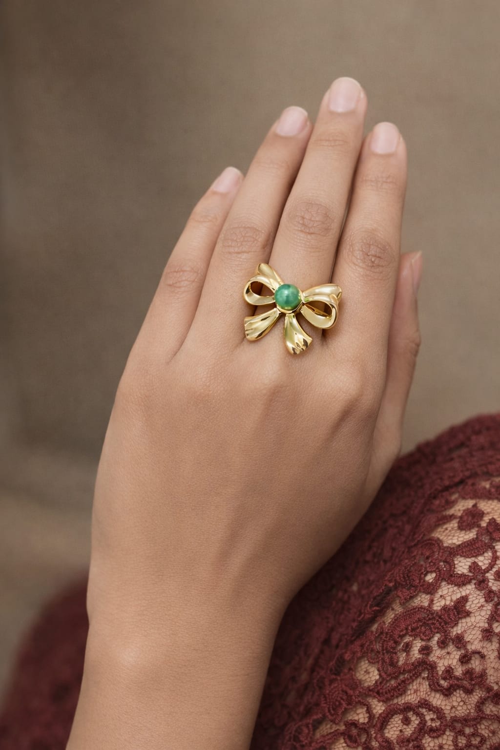 Elegant Bow Pearl Statement Ring – Golden Finish