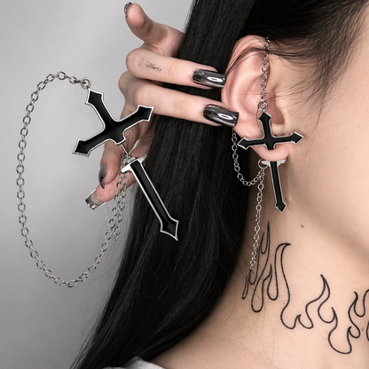 Gothic Cross Chain Drop Earrings