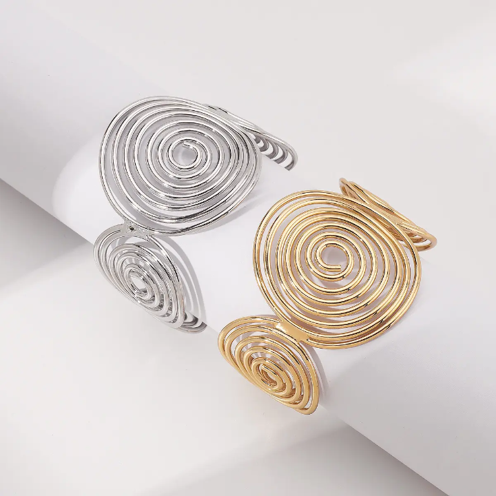 Gold Spiral Cuff Bracelet – Statement Open Bangle with Geometric Coil Design