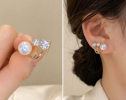 Elegant Pearl & Crystal Ear Cuff Stud Earrings