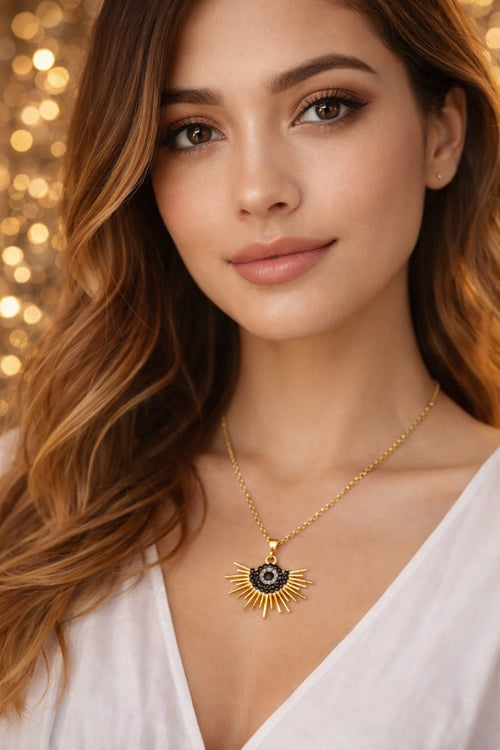Black Crystal Sunburst Pendant Necklace