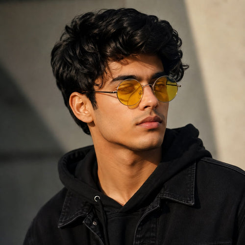 Round Yellow Tinted Sunglasses – Retro Vintage Unisex Fashion Shades