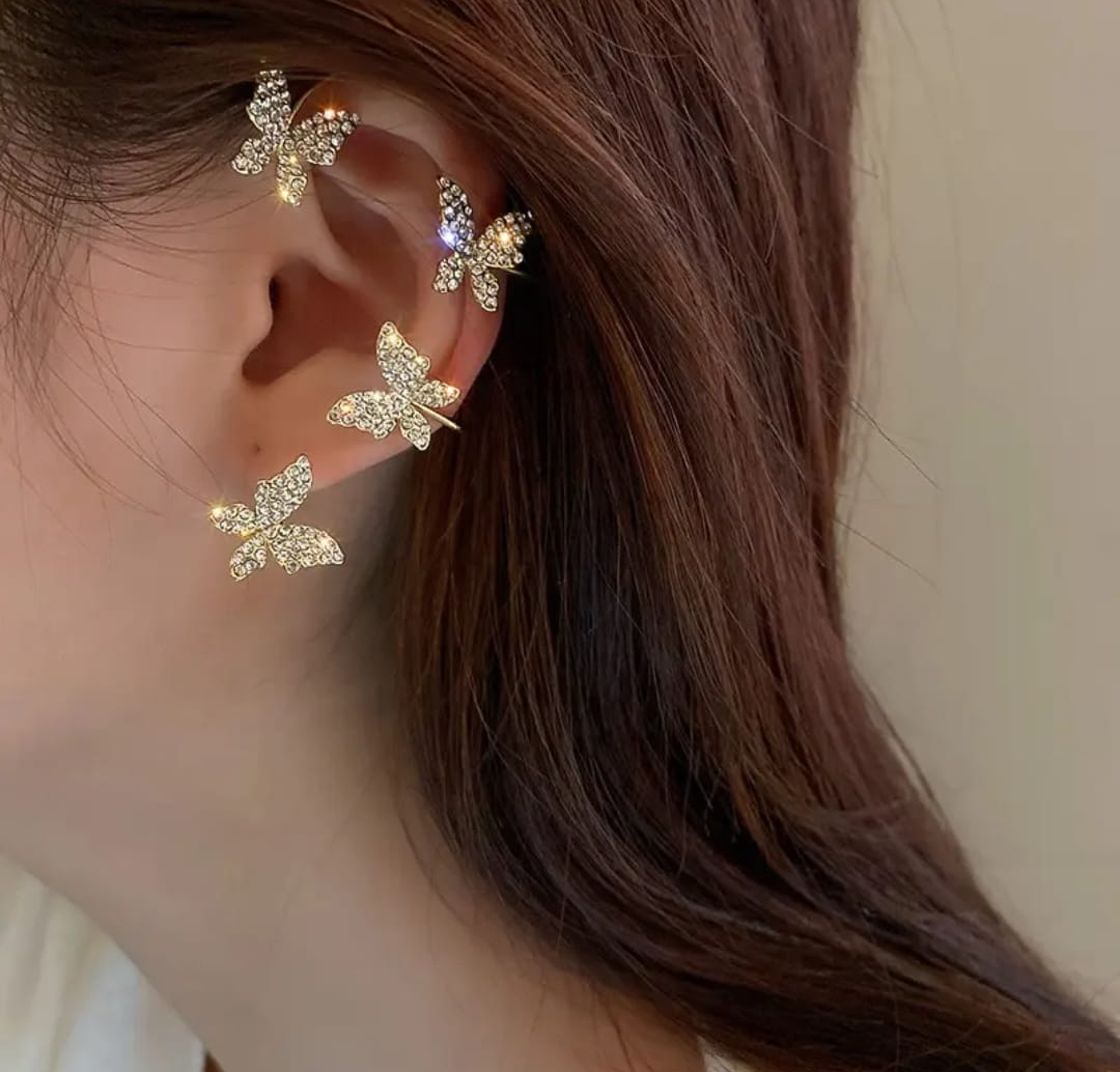 Crystal Butterfly Ear Cuff Set