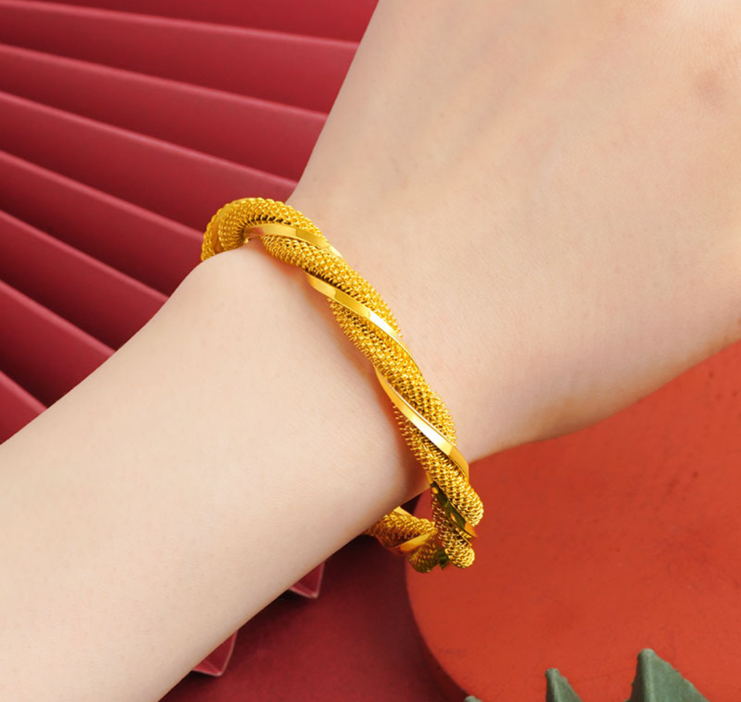 SET OF 2 Textured Helix Twist Open Bangle