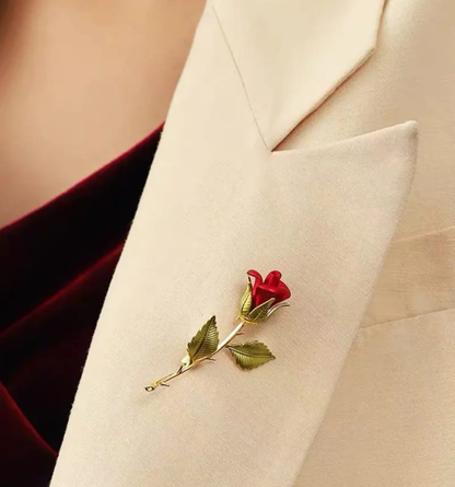 Elegant Red Rose Brooch