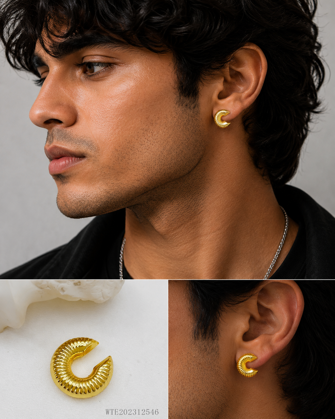 Gold-Tone Textured C-Shaped Hoop Earrings – Minimalist Statement Earrings