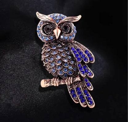 Vintage Crystal Owl Brooch