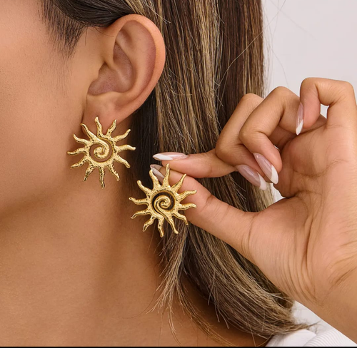 Gold Sunburst Statement Studd Earring