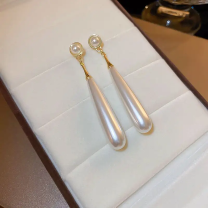 Pearl Drop Earrings – Gold Tone Long Teardrop Statement Earrings