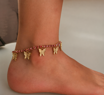 Butterfly Charm Rhinestone Anklet