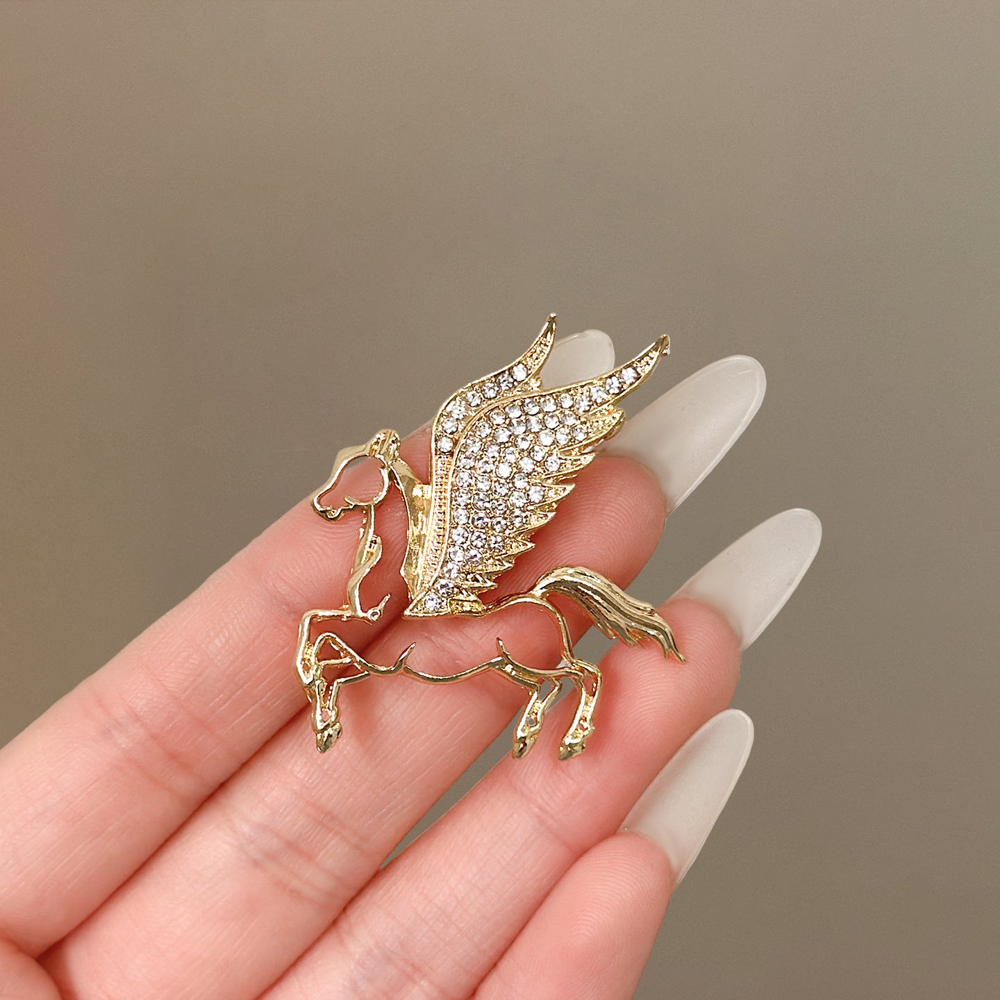Gold-Tone Crystal Pegasus Brooch – Winged Horse Statement Lapel Pin