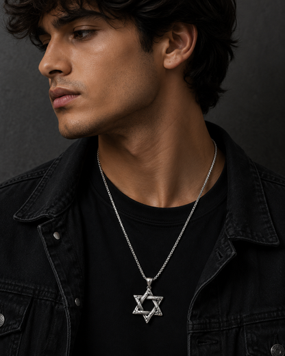 Interlocking Star Pendant Necklace – Silver Tone