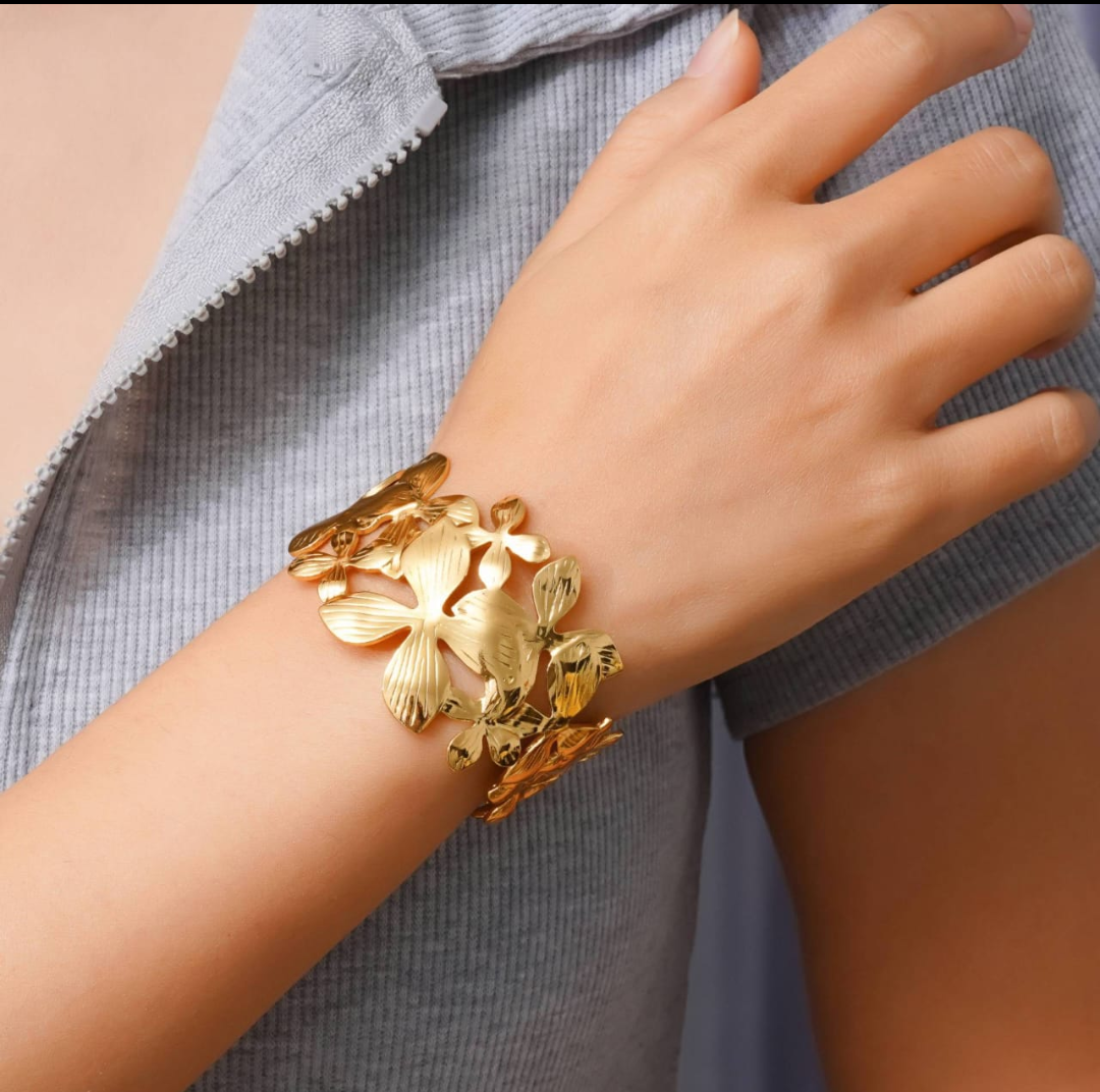 Golden Bloom Floral Statement Cuff