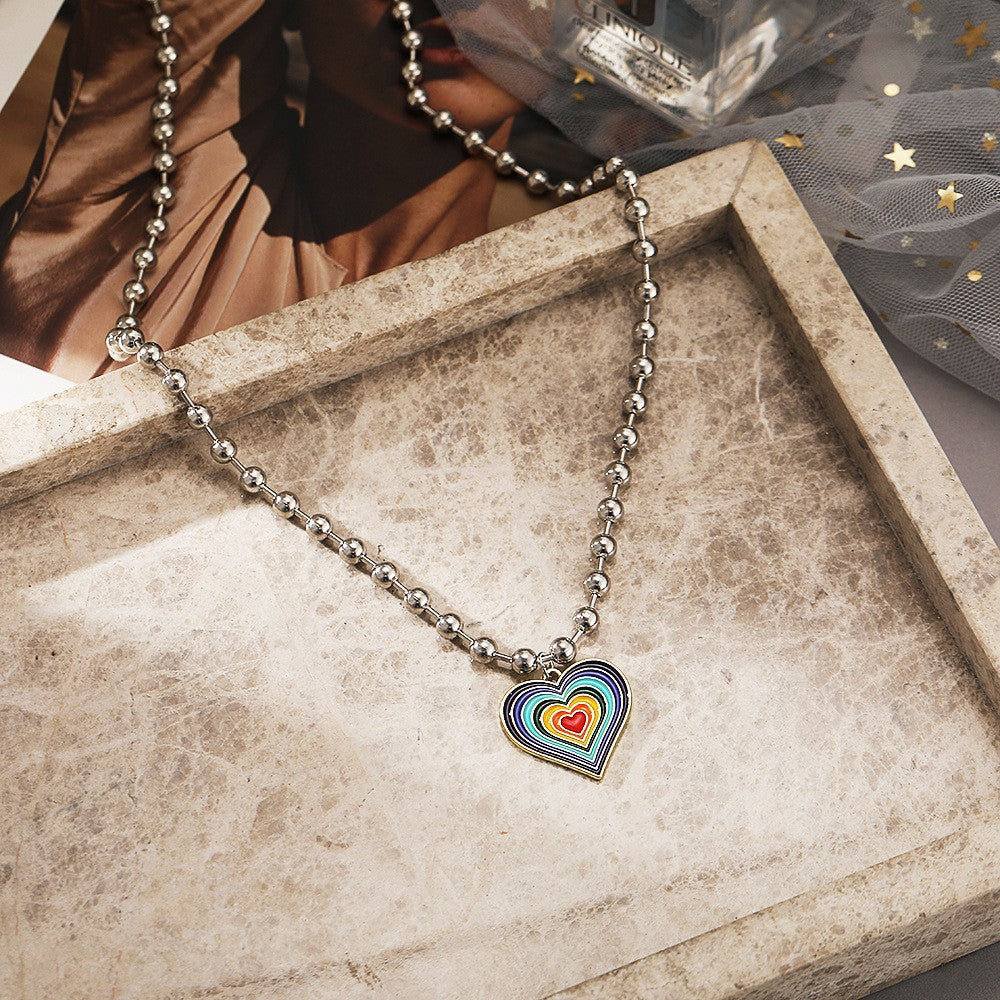 Multicolor Heart Pendant Beaded Necklace