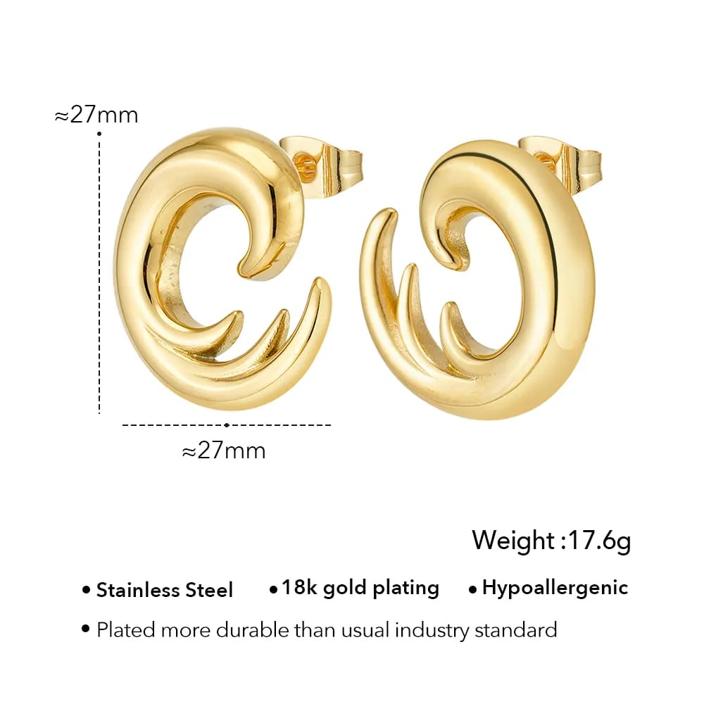 Gold Spiral Statement Earrings – Stainless Steel Curved Hoop Earrings for Women