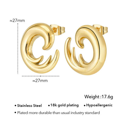 Gold Spiral Statement Earrings – Stainless Steel Curved Hoop Earrings for Women