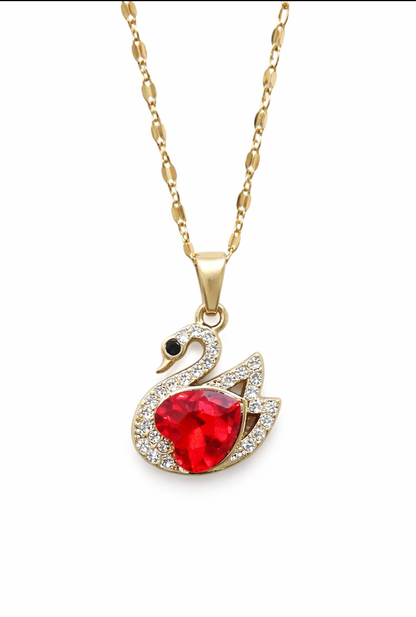 Golden Swan Ruby Heart Pendant Necklace