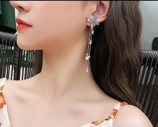 Crystal Butterfly Tassel Earrings