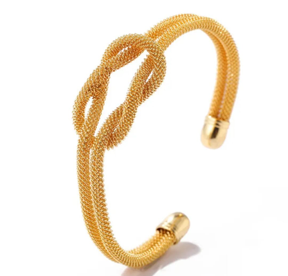 SET OF 2 Double Rope Knot Gold Cuff Bracelet