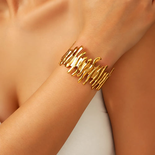 Gold-Tone Abstract Textured Statement Cuff Bracelet
