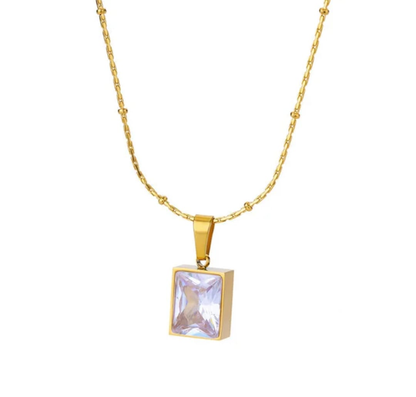 Gold Rectangular Crystal Pendant Necklace