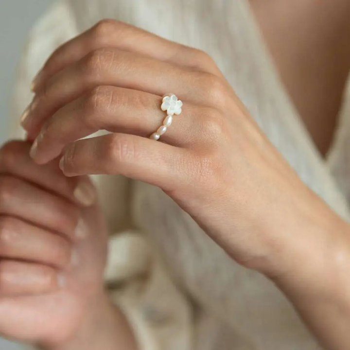 Pearl Flower Ring Set – Elegant White Pearl Floral Rings