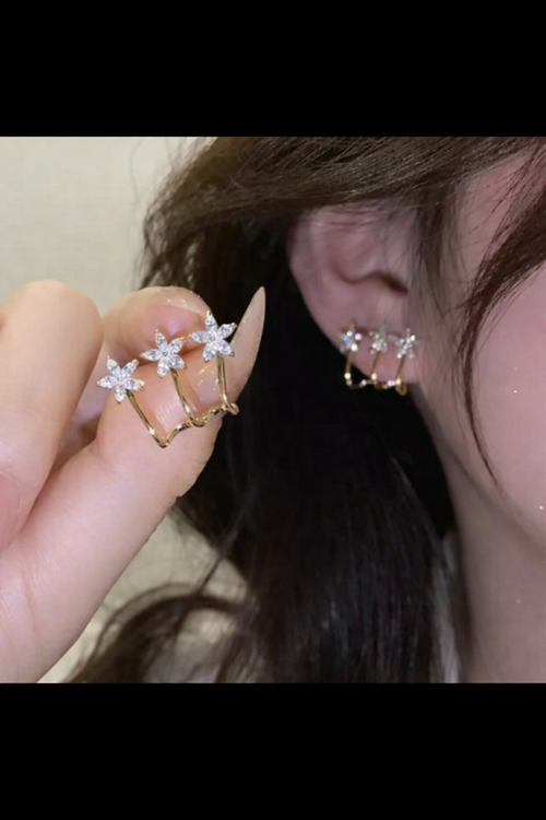 Triple Floral Crystal Ear Cuff Earrings