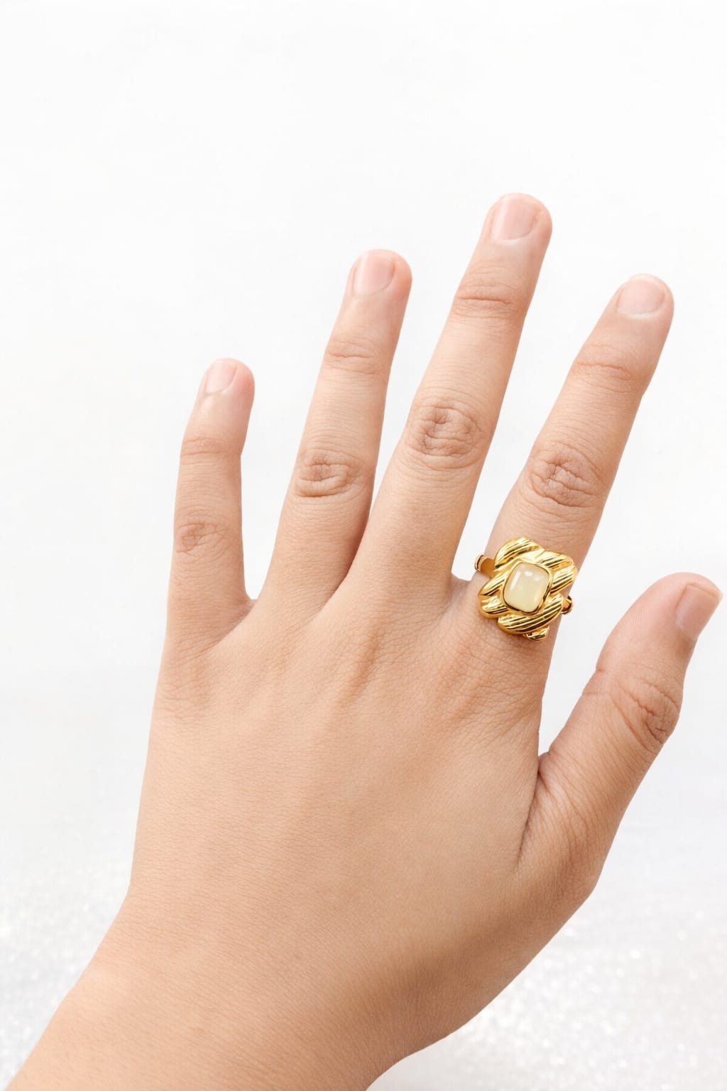 Textured Gold Statement Ring with Ivory Stone
