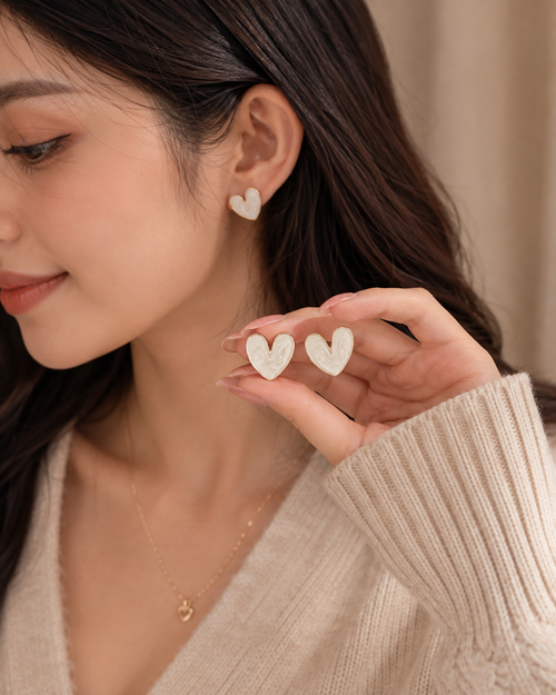 White Heart Stud Earrings